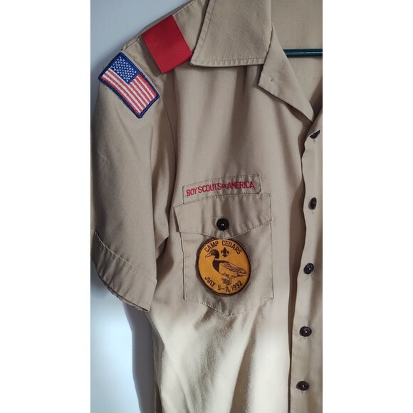 Vintage Boy Scouts of America Shirt  Beige Short Sleeve Nebraska Iowa Youth XL? - Picture 2 of 6